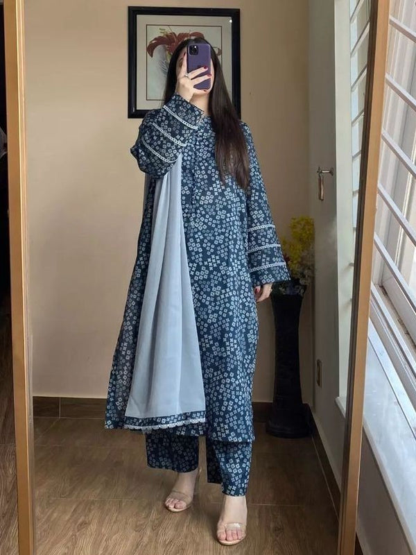 Blue Viscose Rayon Kurta Set with Smooth Comfort