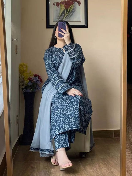 Blue Viscose Rayon Kurta Set with Smooth Comfort