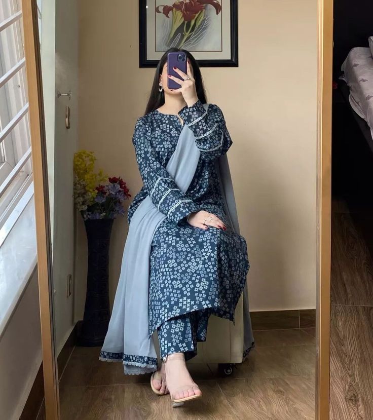 Blue Viscose Rayon Kurta Set with Smooth Comfort