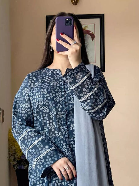 Blue Viscose Rayon Kurta Set with Smooth Comfort