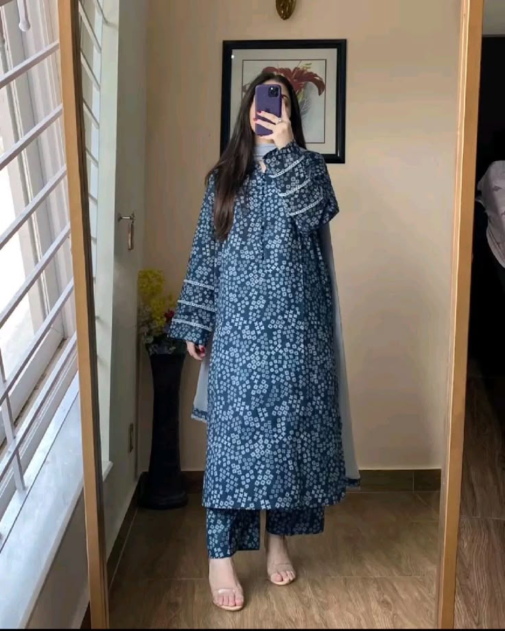 Blue Viscose Rayon Kurta Set with Smooth Comfort