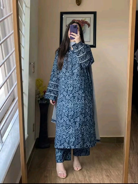 Blue Viscose Rayon Kurta Set with Smooth Comfort