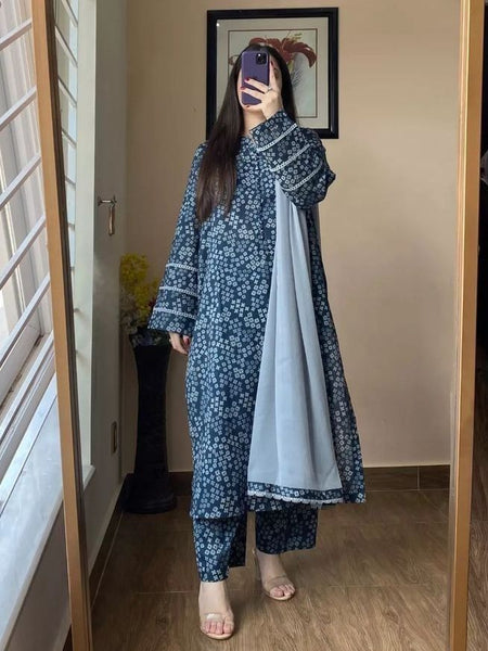 Blue Viscose Rayon Kurta Set with Smooth Comfort