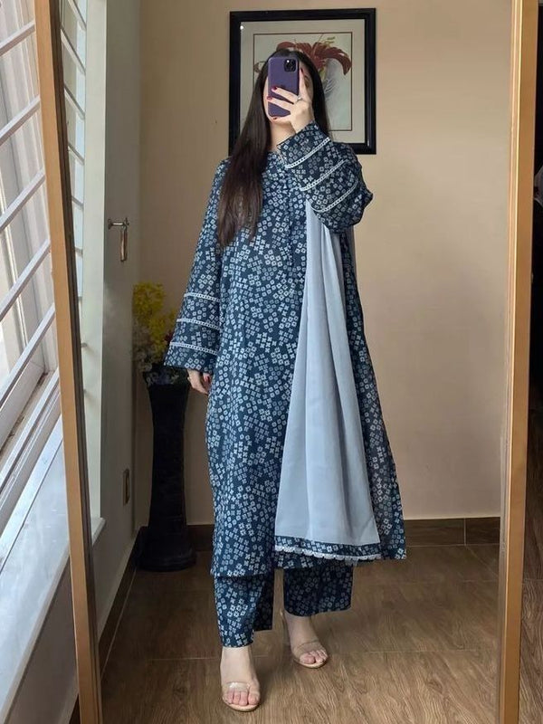 Blue Viscose Rayon Kurta Set with Smooth Comfort