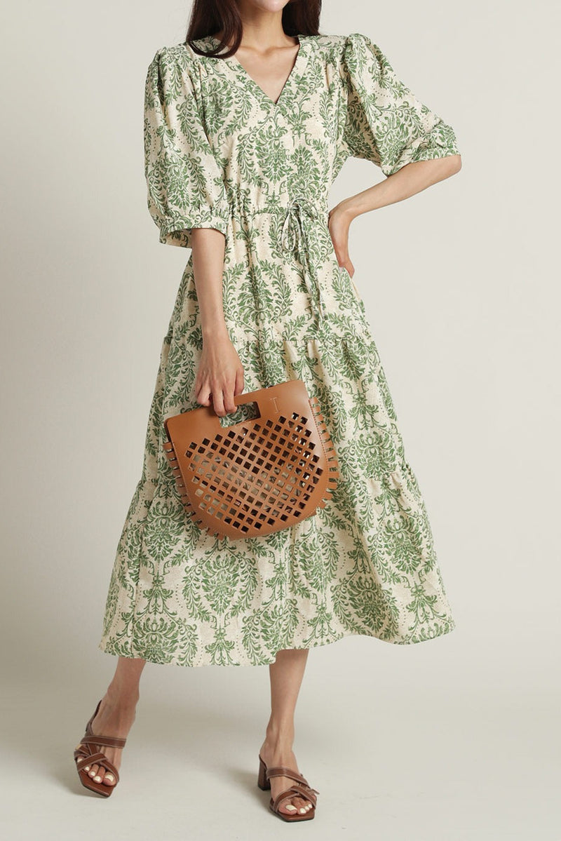 Casual wear green fit and flare dress for lady