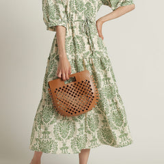 Casual wear green fit and flare dress for lady