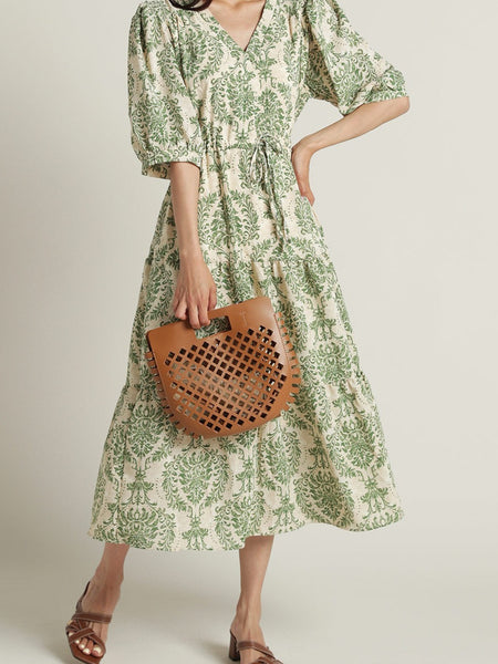 Casual wear green fit and flare dress for lady