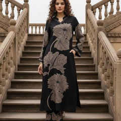 Black Pure Cotton Printed Kurta Set for Women