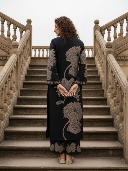 Black Pure Cotton Printed Kurta Set for Women