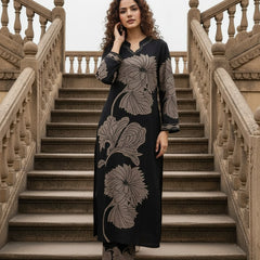 Black Pure Cotton Printed Kurta Set for Women