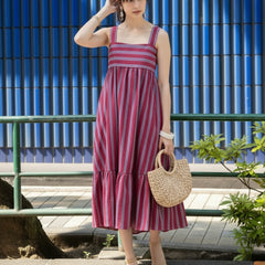 Women Magenta Striped Midi Dress front pose