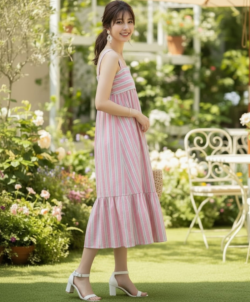 Women pink Striped Midi Dress Side image