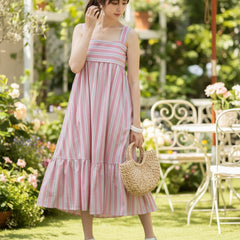 Women pink Striped Midi Dress 