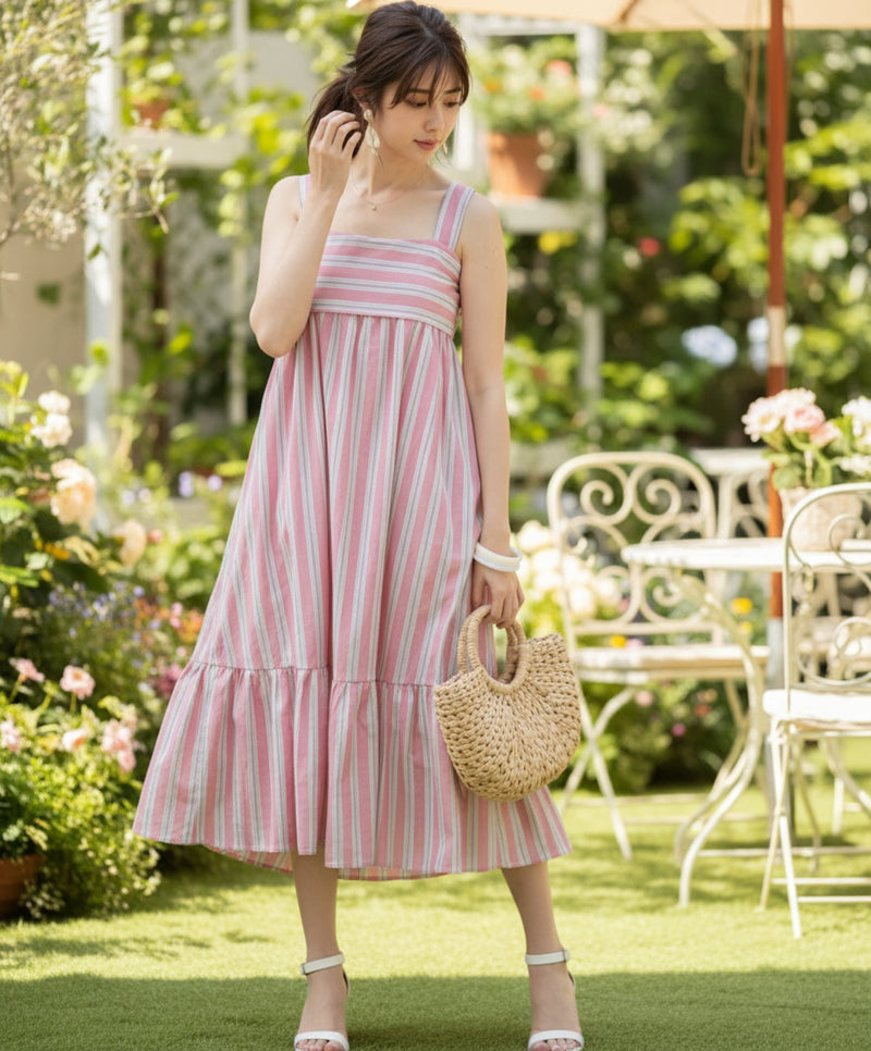 Women pink Striped Midi Dress 