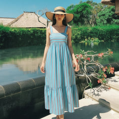 Women Sky Striped Midi Dress 
