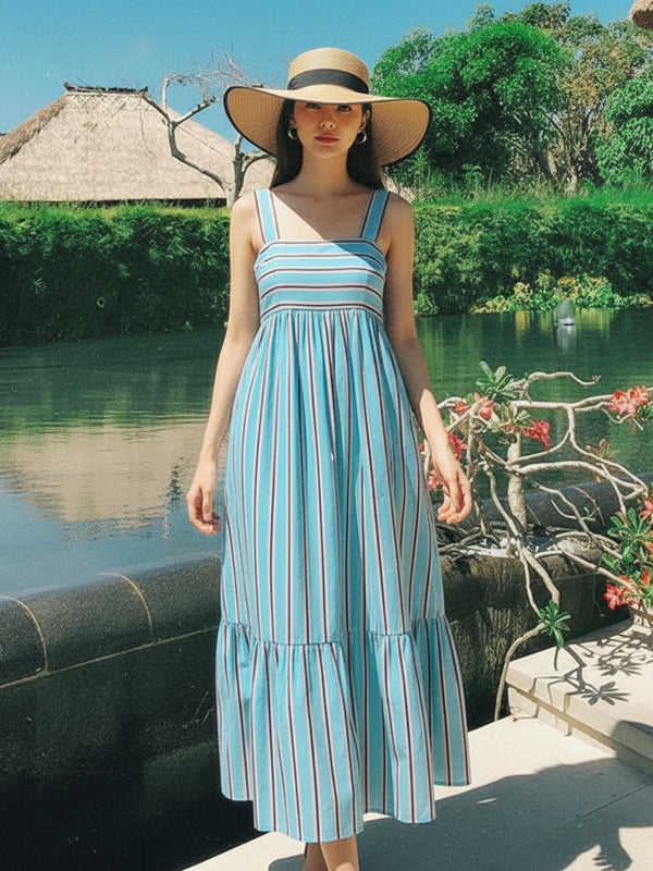 Women Sky Striped Midi Dress 