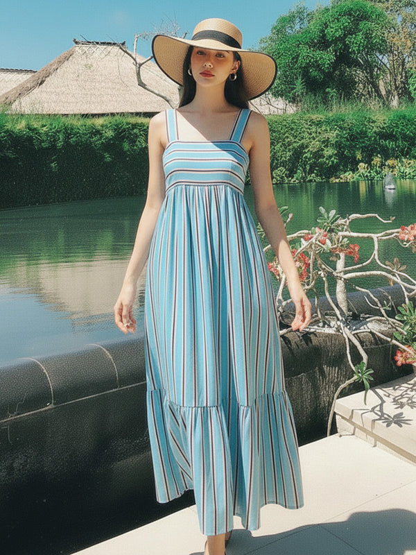 Women Sky Striped Midi Dress image