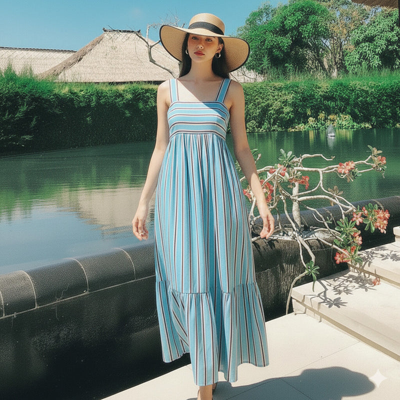 Women Sky Striped Midi Dress image