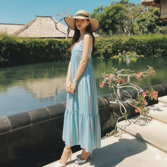 Women Sky Striped Midi Dress Side