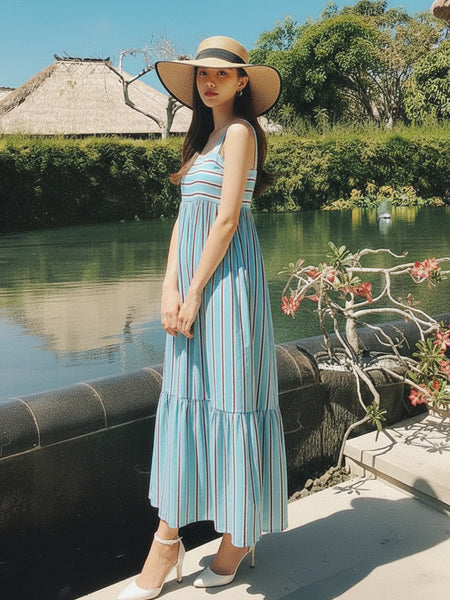 Women Sky Striped Midi Dress Side