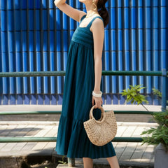 Women Blue Striped Midi Dress Side
