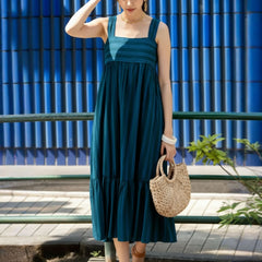 Women Blue Striped Midi Dress Front