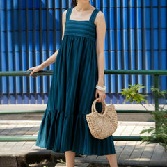 Women Blue Striped Midi Dress Image