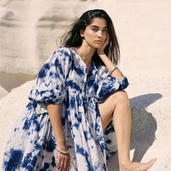 White tie dye round neck rayon dress for women