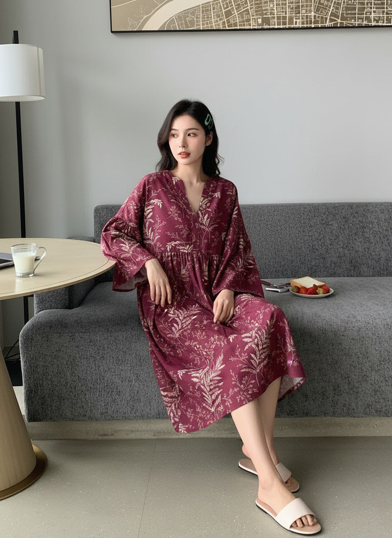 Women Magenta Printed Midi Dress Sitting