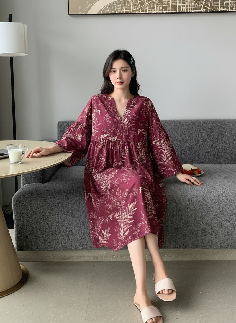 Women Magenta Printed Midi Dress Sitting Image