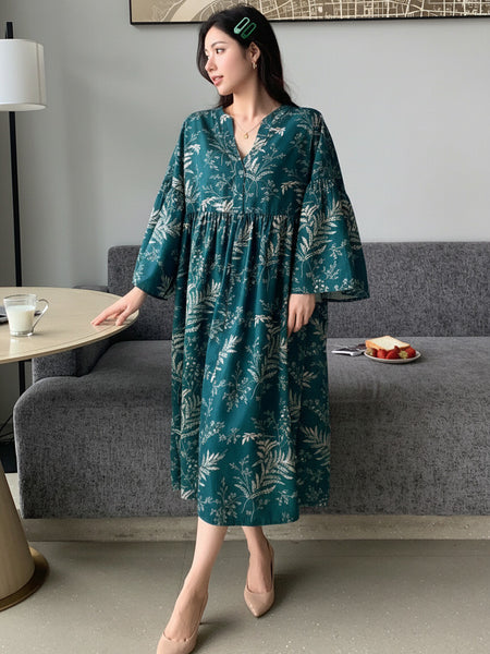 Women Dark Green Printed Midi Dress 