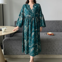 Women Dark Green Printed Midi Dress Front