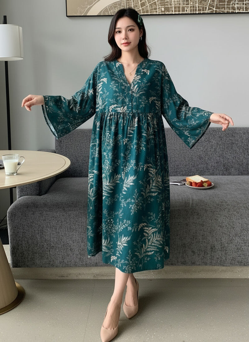 Women Dark Green Printed Midi Dress Image