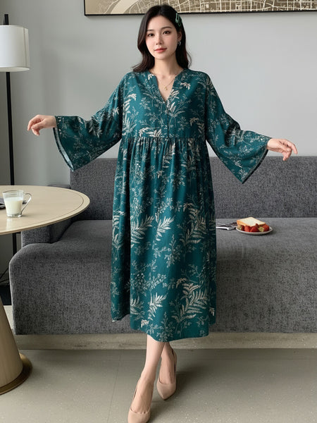 Women Dark Green Printed Midi Dress Image
