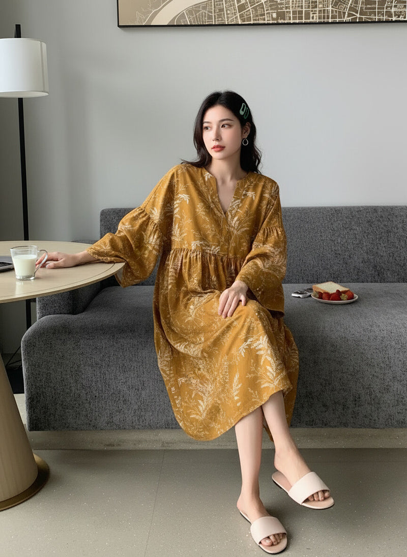 Women yellow Printed Midi Dress Front