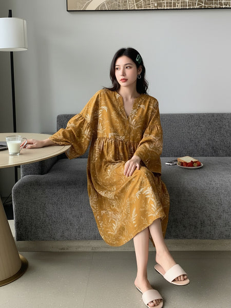 Women yellow Printed Midi Dress Front