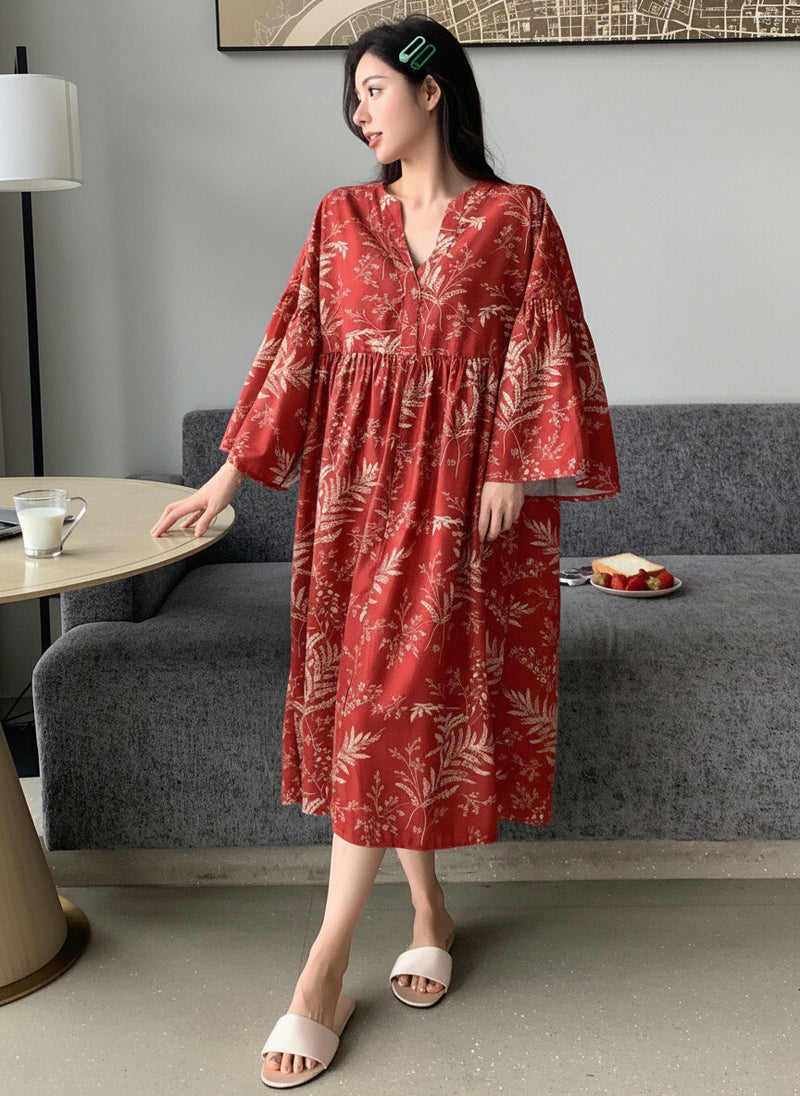 Women Red Printed Midi Dress Front