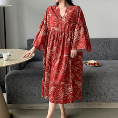 Women Red Printed Midi Dress Front