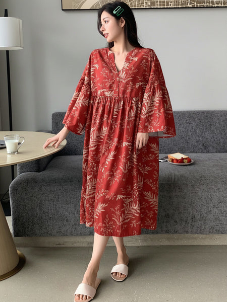Women Red Printed Midi Dress Front