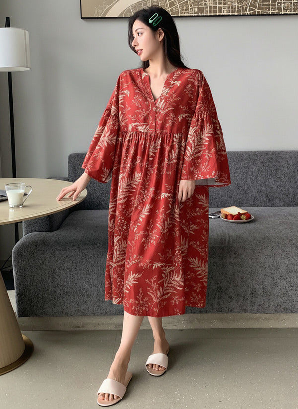 Women Red Printed Midi Dress Front