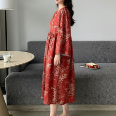 Women Red Printed Midi Dress 