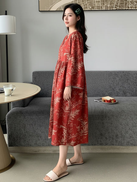 Women Red Printed Midi Dress 