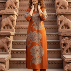 Women Orange Cotton Kurta Set