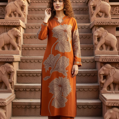 Women Orange Cotton Kurta Set