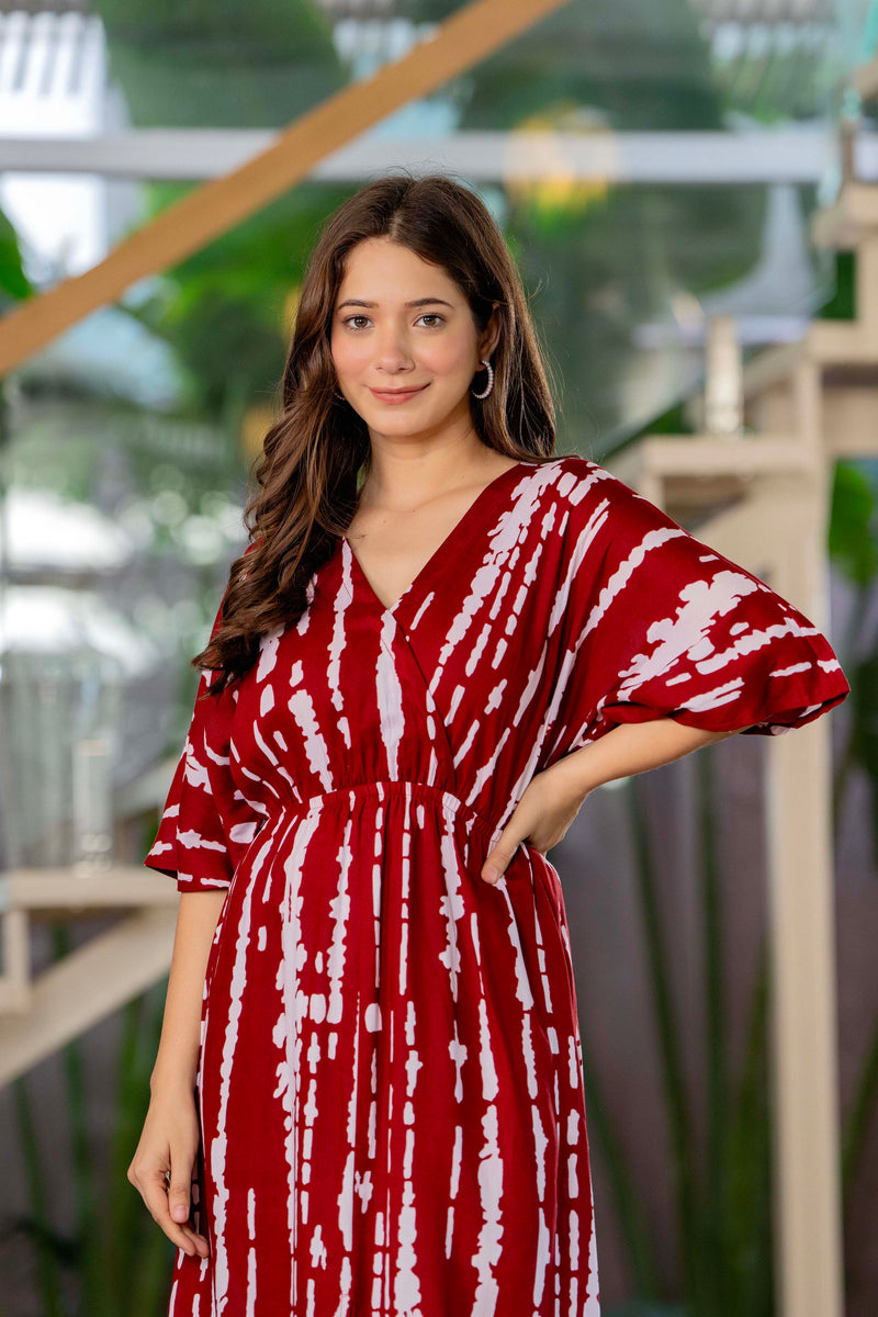 Casual maroon rayon fit and flare dress girl