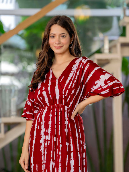 Casual maroon rayon fit and flare dress girl