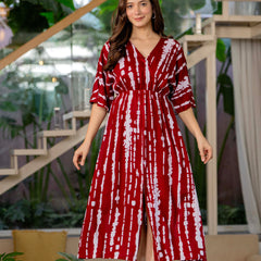 Maroon V neck fit and flare dress for girl
