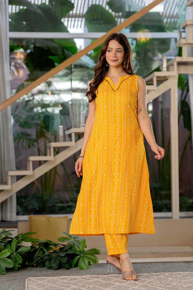 Yellow Viscose Rayon Kurta Set with Breezy Comfort