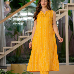 Yellow Viscose Rayon Kurta Set with Breezy Comfort