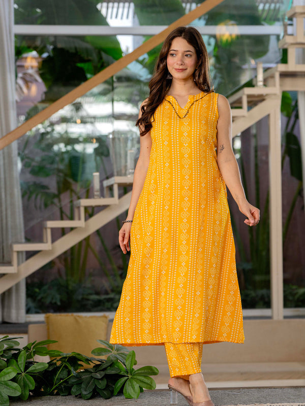 Yellow Viscose Rayon Kurta Set with Breezy Comfort